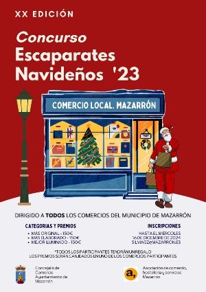 El Ayuntamiento de Mazarrón y ACOMA lanzan el XX Concurso de Decoración de Escaparates de Navidad 2023 para impulsar el comercio local