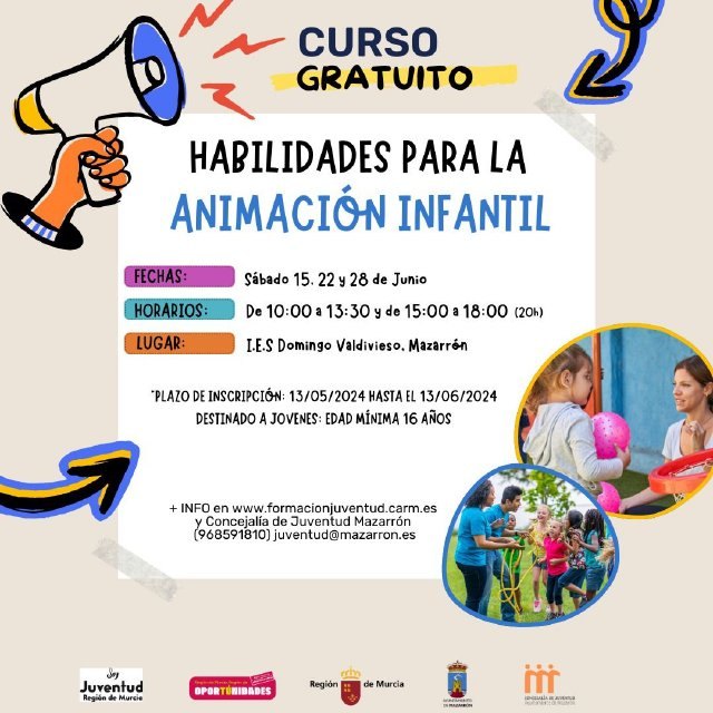 La Concejalía de Juventud de Mazarrón lanza el curso 'Habilidades para la Animación Infantil'